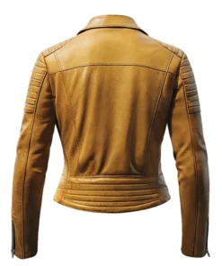 Tan Brown Leather Biker Jacket for women