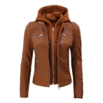 Hooded Style Brown Genuine Leather Jacket