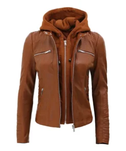 Hooded Style Brown Genuine Leather Jacket