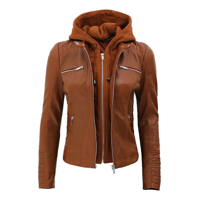Hooded Style Brown Genuine Leather Jacket