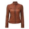Women Quilted Brown Leather Jacket