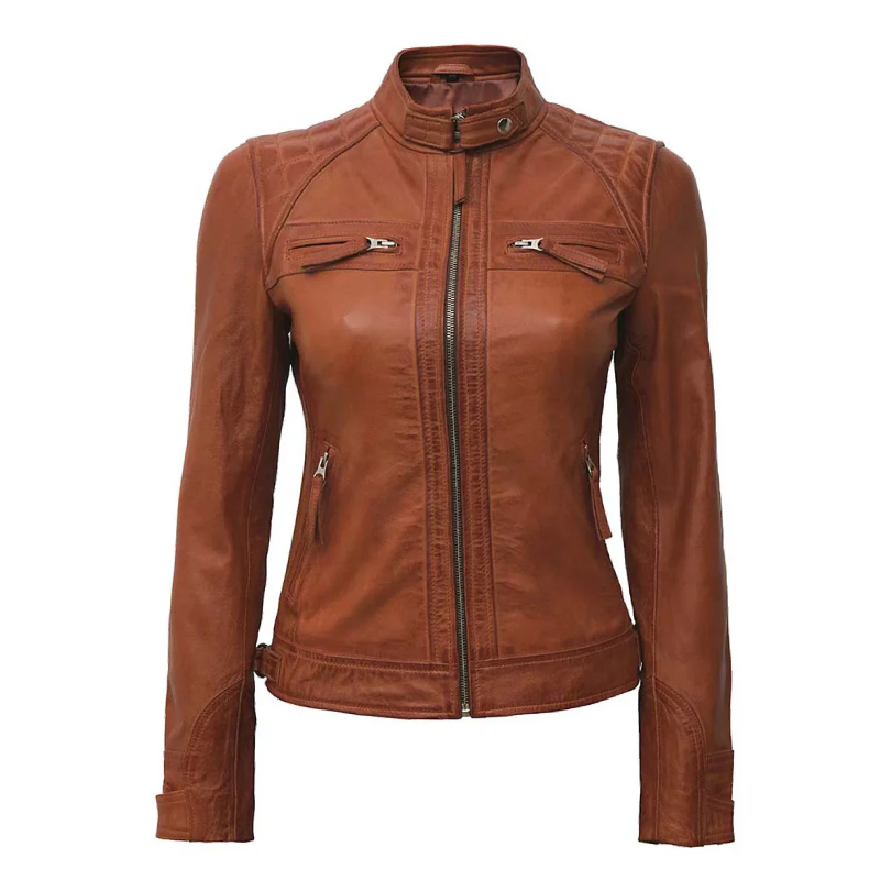 Women Quilted Brown Leather Jacket