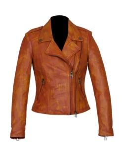 Rust Brown Biker Genuine Leather Jacket for Women